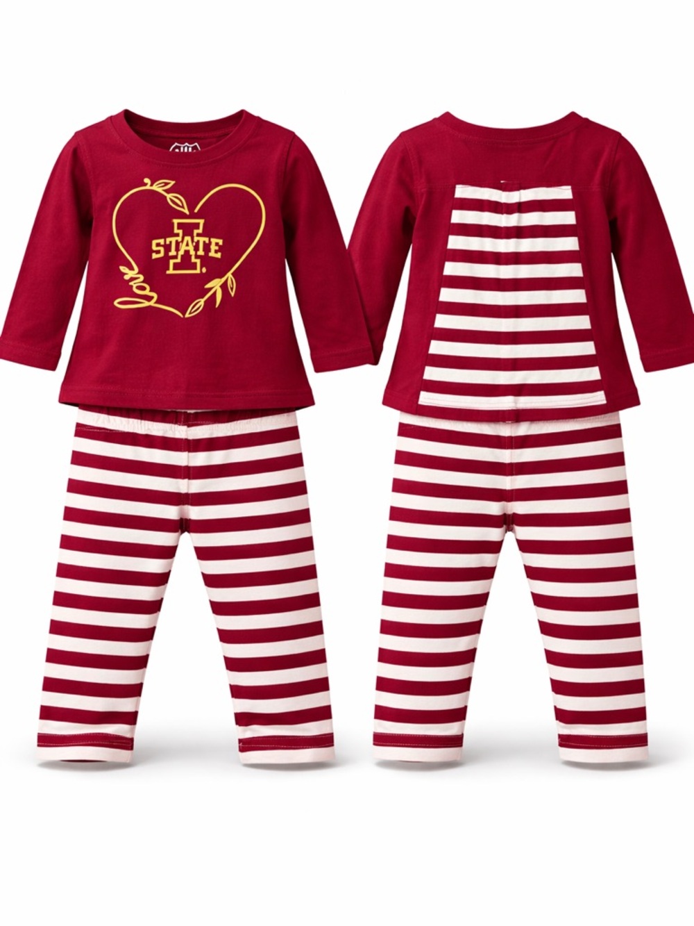 Girls 2 piece set Iowa State Heart Logo shirt with Striped Pants size 3m